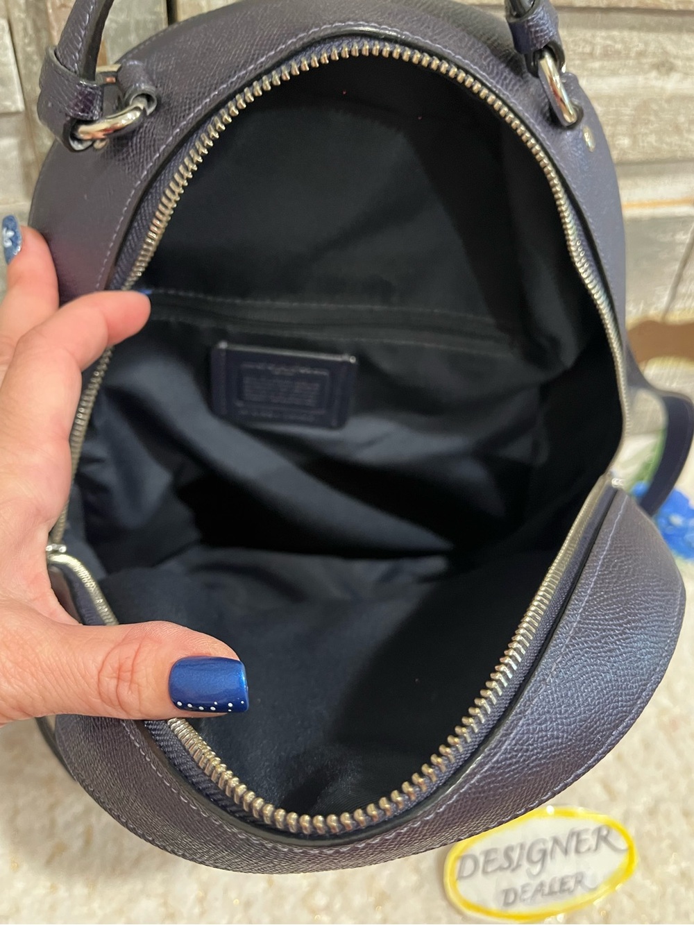 COACH Jordyn Metallic Blue Crossgrain Leather Backpack 84221 - Picture 10 of 12